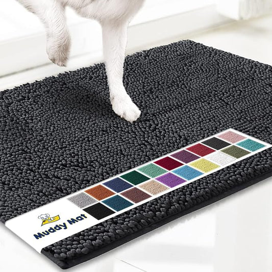 Muddy Mat® AS-SEEN-ON-TV Highly Absorbent Microfiber Door Mat and Pet Rug, Non Slip Thick Washable Area and Bath Mat Soft Chenille for Kitchen Bathroom Bedroom Indoor and Outdoor - Charcoal 24" x 120"