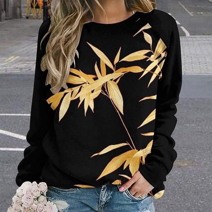 Womens Long Sleeve Tops Y2k Japanese Art Print Sweatshirts Fall Pullover for Women Crewneck Vintage Shirts Boho Tops