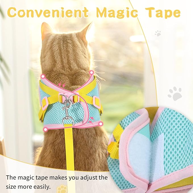 Cat Harness and Leash Set for Walking Escape Proof, Adjustable Kitten Harness Breathable Mesh with Reflective Strips Harness with Flower for Kitty Puppy Bunny Yellow XS