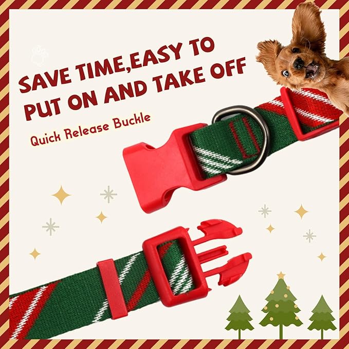 Green Red Dog Collar and Leash Set for Large Dog, Breathable, Anti-Odor & Soft, Comfortable for Sensitive Skin Puppies, 90% Bamboo Rayon, Adjustable Quick-Release Buckle Pet Collar for Large Breeds