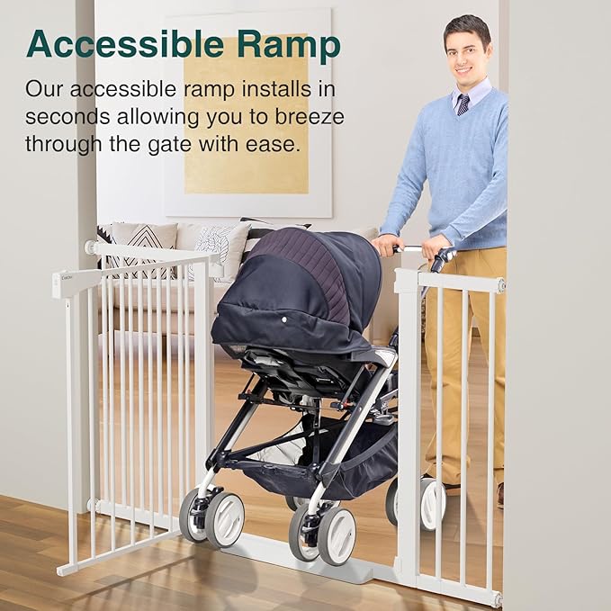 Cumbor 2 Pack 29.7-54.2" Baby Gate for Stairs, Mom's Choice Awards Winner-Auto Close Dog Gate for Doorways, Easy Install Pressure Mounted Pet Gate Indoor, Wide Safety Gate for Dog, White