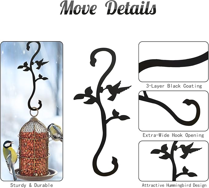 Hummingbird Bird Feeder Hanger Hooks for Outdoors Hanging, Shepherds Hanging Plant Hooks, S Garden Fence Hooks for House, Wind Chimes, Flower Basket(2PCS)