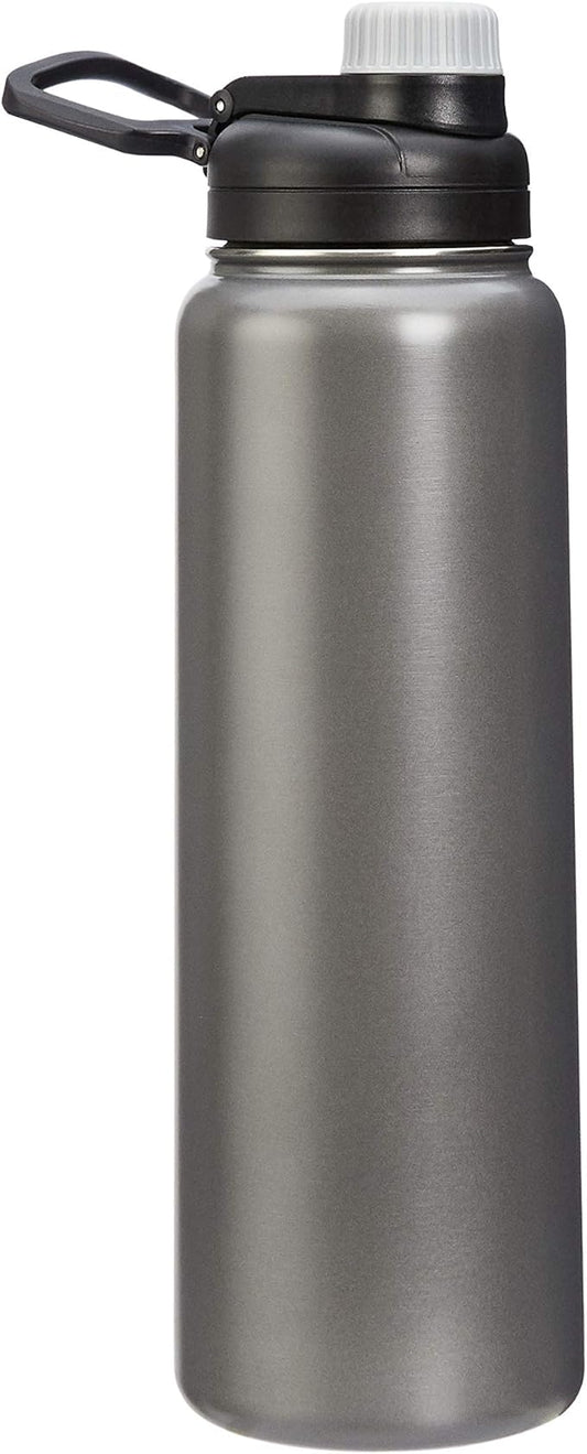 Amazon Basics Large Stainless Steel Insulated Water Bottle, Spout Lid, 30.1 ounces, Gray