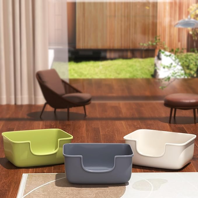 Large Cat Litter Box with High Sides, Open Kitty Litter Boxes Anti-Splashing for Indoor Cat Low Entry Cat Litter Pan for Small and Elderly Cats, Tool-Free Assembly(19.7” * 15.76” * 8.67” Grey)