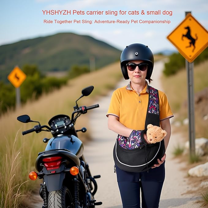 Pet Sling Carrier for Small Dogs & Cats, Mesh Travel Shoulder Bag, 10 lb Capacity, Adjustable Strap, Black with Geometric Pattern (Red camo, Small)