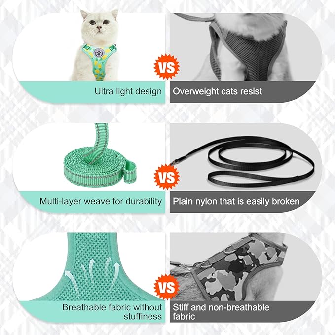 BEAUTYZOO Cat Harness and Leash Set Escape Proof, Small Cat Vest Harness for Walking, Adjustable Step in Kitten Harnesses for Travel, Soft Lightweight Outdoor Cute Kitten Harnesses, Pineapple S