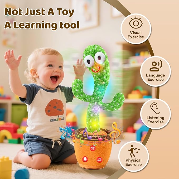 Dancing Talking Cactus Toy for Baby Toddler, Boys Girls Gifts Singing Mimicking Recording Repeating What You Say Baby Toys with 120 English Songs (Adjustable Volume)