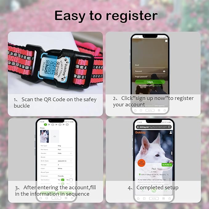 Reflective Dog Collar with Apple AirTag Holder & QR Code Pet ID Tag,Soft Nylon Adjustable Dog Tracker Collar with Safety Lock for Medium Dogs (Rose Red, M)