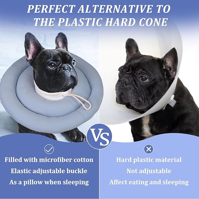 IDOMIK Dog Recovery Collar, Waterproof Soft Dog Cone After Surgery, Comfy Protective Elizabethan Collar Alternative for Dogs Cats, Adjustable Pet Neck Donut Cone Anti-Licking Biting Wounds,Blue,S