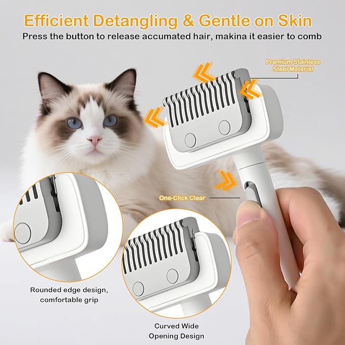 Cat Brush cat grooming supplies Gently Removes Loose Undercoat Mats, Tangled Hair and Soothes Skin. Ideal for Long and Short Haired Pets. (White)