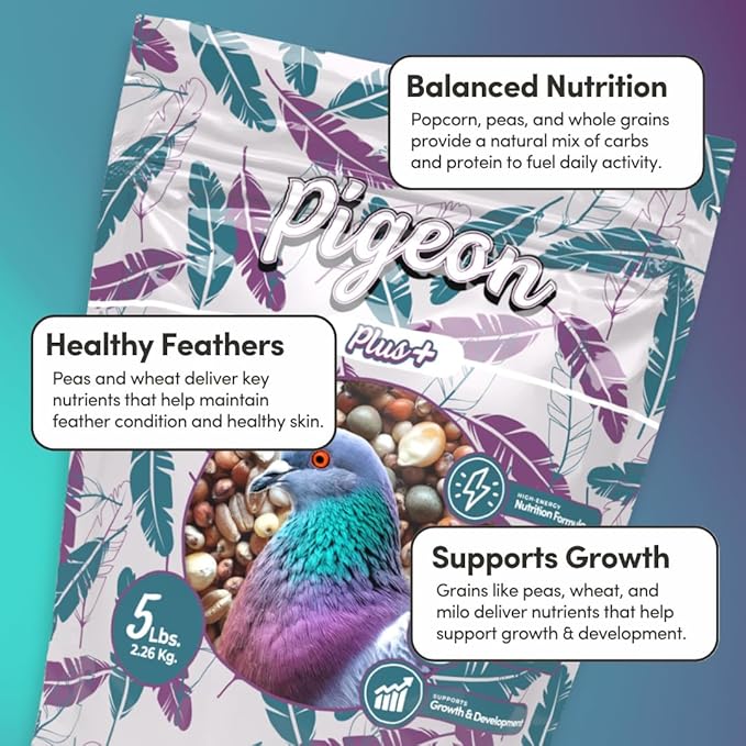 Mycelium Organic Pigeon Plus Bird Seed (5 LB Bag) | Premium Wild Bird Food for Growth, Strength & Daily Energy | Whole Grain Blend with Popcorn, Peas, Milo & Wheat | Non-GMO, No Fillers, Made in USA