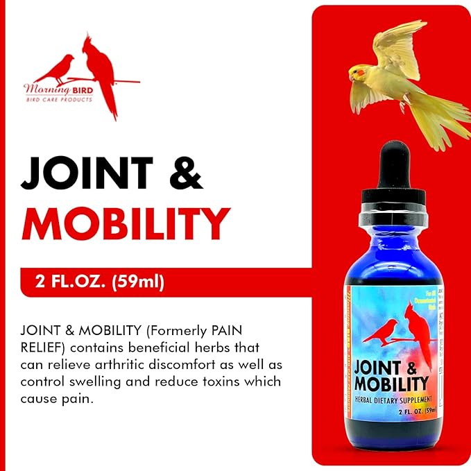 Morning Bird Joint & Mobility 2 fl oz – Muscle Pain Relief Supplement for Joint Health, Stop Pain & Arthritis Supplements – Herbal Liquid Formula for Aging, Injured, or Stressed for All Bird Types