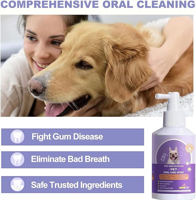 Pet Clean Teeth Spray, Teeth Cleaning Spray for Dogs & Cats, Targets Tartar & Plaque, Eliminate Bad Breath, Without Brushing