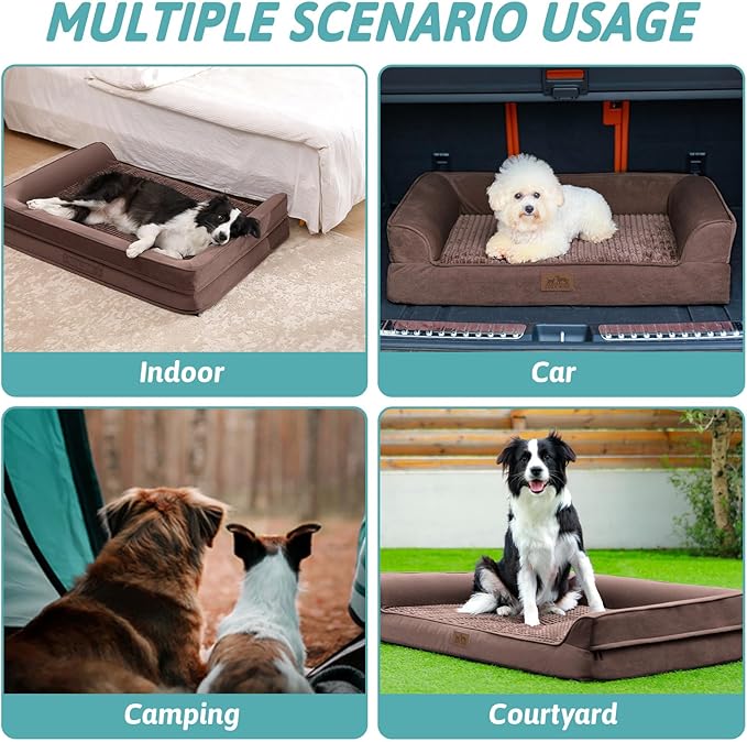 Orthopedic Dog Beds for Medium Size Dog, Pet Couch for Dog Cat, Supportive Foam Bolster Sofa with Waterproof Lining Cover, Anti-Slip, Comfort, Washable, 30x20x7.5 in, U Shape, Brown