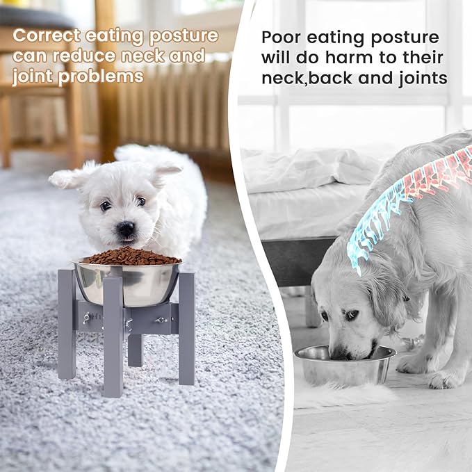 Elevated Dog Bowl Stand,Adjustable Dog Food Stand for 6”-8” Bowls,Single DogBowl Holder 7” Tall for Cats and Small Dogs Grey
