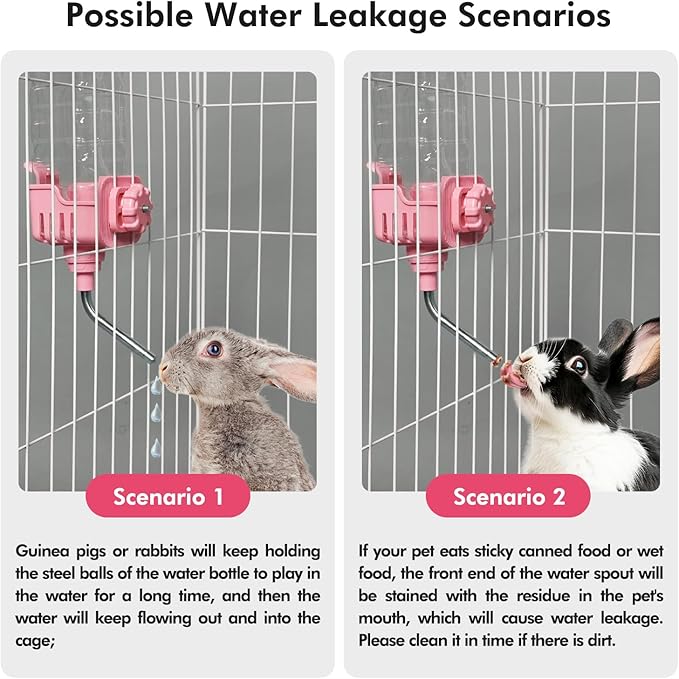 Vannon Small Animal Water Dispenser for Cage, 30oz Auto Feeding Crate Water Bottle for Rabbit, Chinchilla, Ferret, Guinea Pig, Squirrel, Hedgehog, Pet Nozzle Diameter: 10mm, BPA Free, Pink