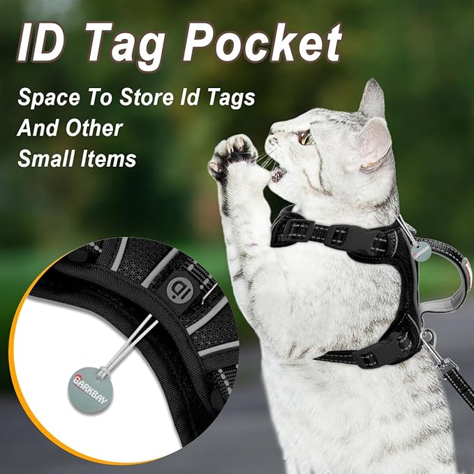Cat Harness and Leash Set for Walking Escape Proof for Small Large cat Kitten Harness with ID tag Pocket (Black,XS)