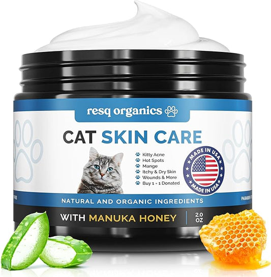 Cat Paw Balm Cat Cream 2 oz: Hot Spot Treatment for Cats Dermatitis, Mange Treatment, Cat Itchy Skin Relief for Dry Skin, Pet Wound Care, Natural Allergy Relief with Manuka Honey, Aloe Vera, Vitamin E