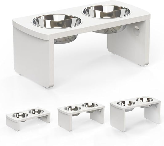 Elevated Dog Bowls, HIPS Raised Dog Bowl for Medium Dogs, with 2 Stainless Steel Bowls (7'' Tall-40 oz Bowl, White)