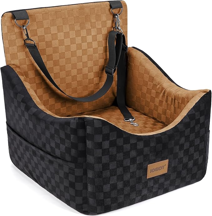 JOEJOY Elevated Dog Car Seat for Small/Medium Dogs up to 35 lbs, Memory Foam Pet Booster Seat with Detachable Washable Cover, Portable Travel-Safe Bed for Cars with Safety Belts and Storage Pockets