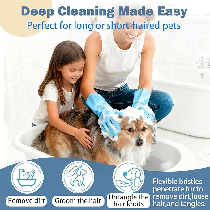 pte Grooming Gloves: Bite-Resistant Pet Bathing Glove with Anti-Slip Particles, Wet and Dry use, Safe for All Ages. Great as Dog Brush Glove and Cat Gloves for Grooming