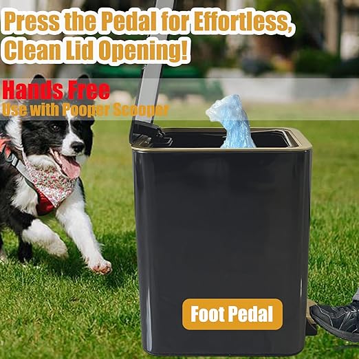 Metal Dog Pooper Scooper for Yard - 3.2Gal Dog Poop Trash Can Outside with Pedal - Pet Waste Container Outdoor - Stainless Steel Garbage Bucket with Lid - Black Trash Bin, Long Handle Tray and Rake