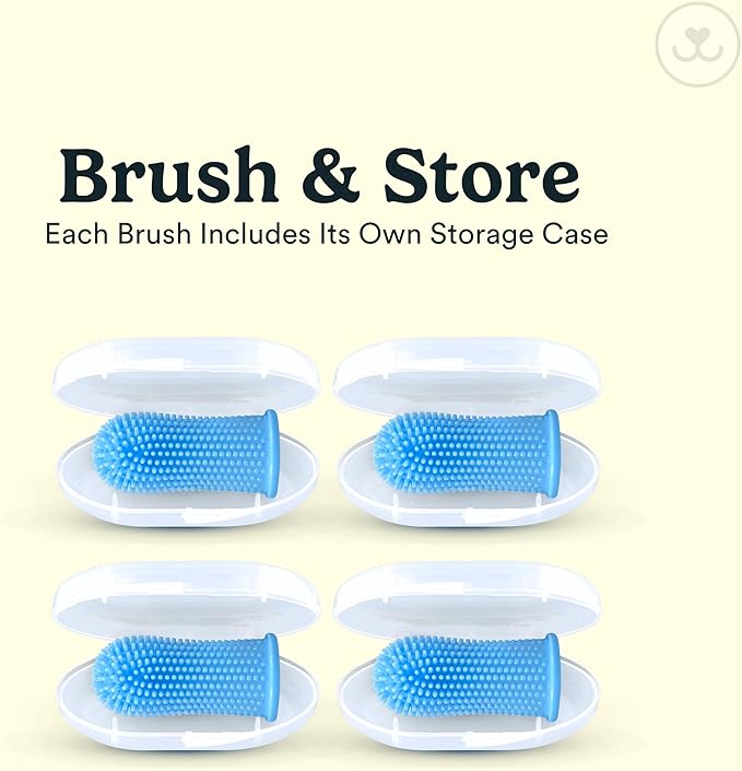 Jasper Dog Toothbrush, 360 Degree Dog Tooth Brushing Kit, Cat Toothbrush, Canine Dental Care & Teeth Cleaning Kit, Pet Finger Tooth Brush, Use with Pet Toothpaste, 4-Pack Blue