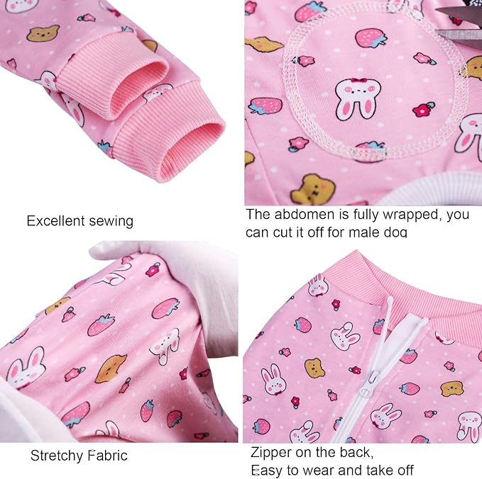 Pink Dog Recovery Suit Female Male For Small Medium Dogs,Dog Surgical Recovery Suite Bodysuit After Surgery Zipper On Back Puppy Cat Long Sleeve Onesies Bodysuit After Surgery Wound Protective