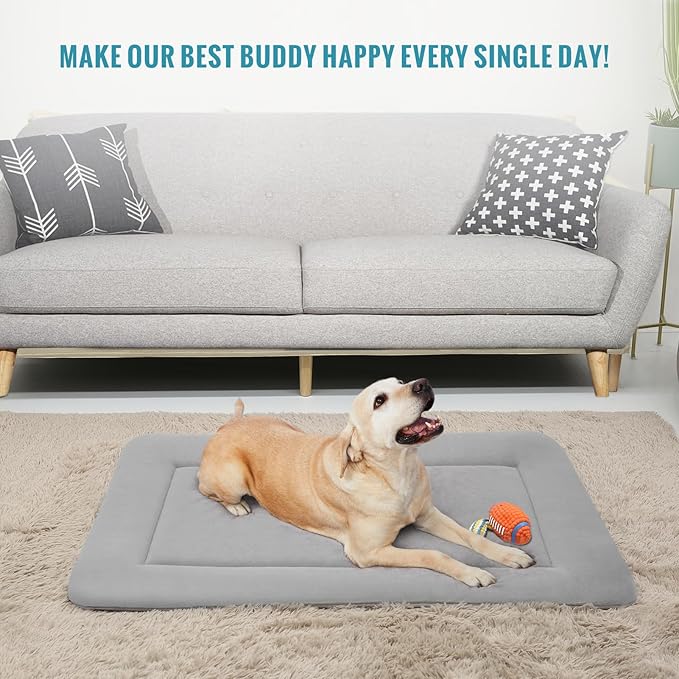 Magic Dog Soft Large Bed Crate Pad Mat, 42 Inches Machine Washable Pet Bed With Non-Slip Bottom, Gray