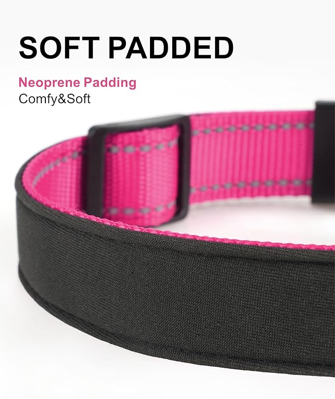 TagME Airtag Dog Collar,Waterproof Reflective Pet Collar with Airtag Holder,Soft Padded and Double D-Rings for Medium Dogs,Hot Pink