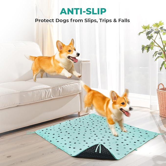 Fostanfly Washable Pee Pads for Dogs, 2 Pack Large 31"x36" Ultra-Absorbent and Leak-Proof Non-Slip Reusable Potty Training Pads for Dogs, Cats, Puppy, Potty of Add 8 Lanyards, Green