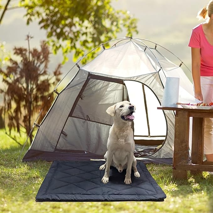 Travel Dog Bed, Portable Waterproof Anti-Slip Dog Camping Bed Mat with Carry Handles for cat or Other pet, Machine Washable, 36 * 23” Dark Blue