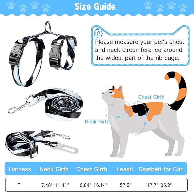 Cat Harness and Leash Set, Escape Proof Cat Harness, Comfortable Soft Lightweight Cat Leash, Use Safe and Easy, Outdoor Walking Travel Kitten Harness for Small Medium Large Cats