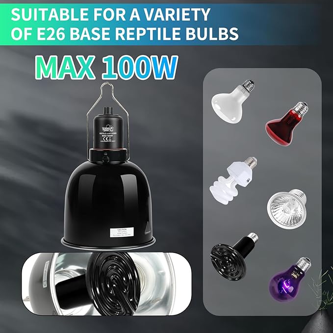 LUCKY HERP Reptile Light Fixture with Dimming Thermostat & Timer, Aluminum 5.5inch Deep Dome Reptile Lamp Fixture, Heat Lamp Fixture for UVB Bulb Basking Heat Bulb, Max 100W