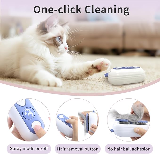 Cat Steam Brush, 3-in-1 Pet Steam Brush for Cats Shedding & Grooming, Brushes for Indoor Cats, Anti-Static Hair Removal Comb with Water Tank, Gentle Grooming Supplies for Long & Short Hair