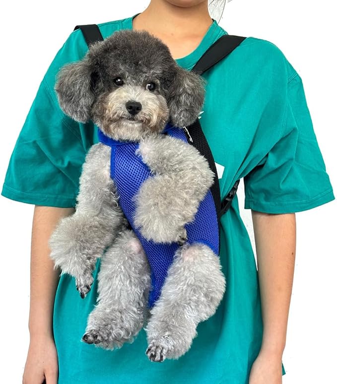 Pet Dog Carrier Backpack, Portable Breathable Mesh Chest Carrier, Polyester Woven Double Shoulder Pet Bag for Outdoor Adventures (SkyBlue, Medium)