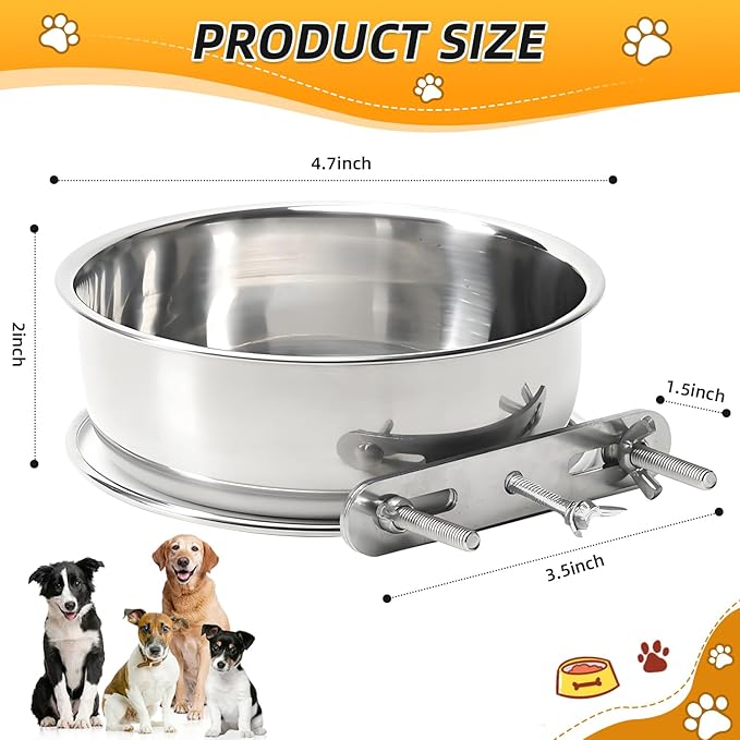 2 Packs Kennel Water Bowl Hanging Dog Crate Water Bowl No Spill Mountable Stainless Steel Dog Bowl Feeding Dish Wall Mounted Cat Food Bowls for Cats Guinea Pigs Rabbits