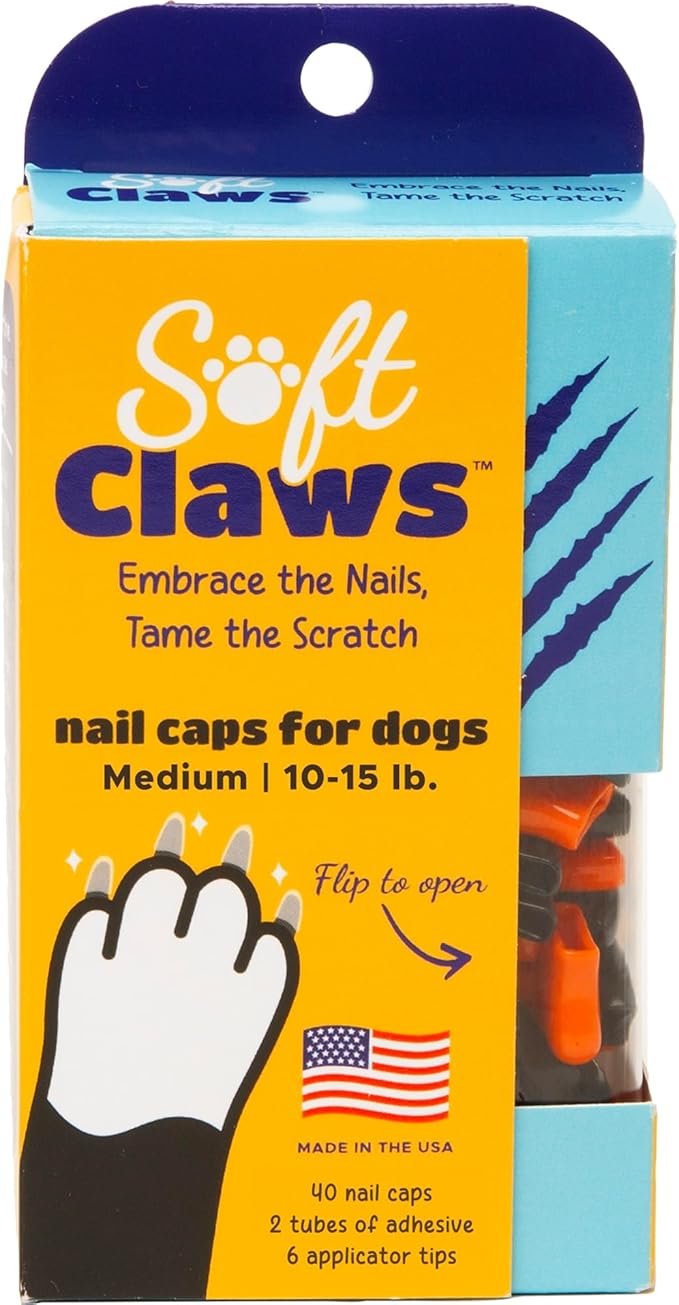 Soft Claws Dog Nail Caps, 40 Medium Nail Caps, Made in USA - Vet Developed, Safe & Non-Toxic Easy to Apply Claw Covers | Protects Furniture & Skin, Blank and Orange