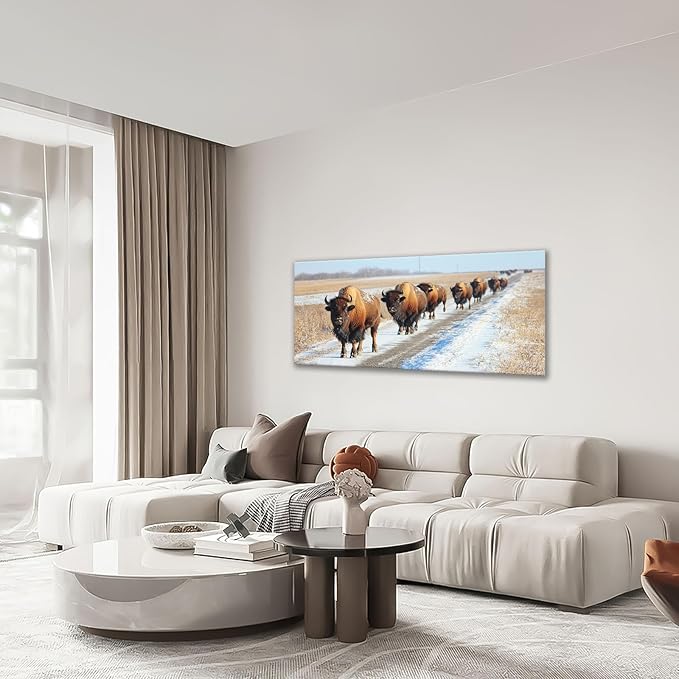 Quorin American Bison Large Wall Art Rural Country Landscape Pictures Wild Animal Wall Decor Nature Canvas Print Painting Artwork for Bathroom Living Room Bedroom 30"x60"