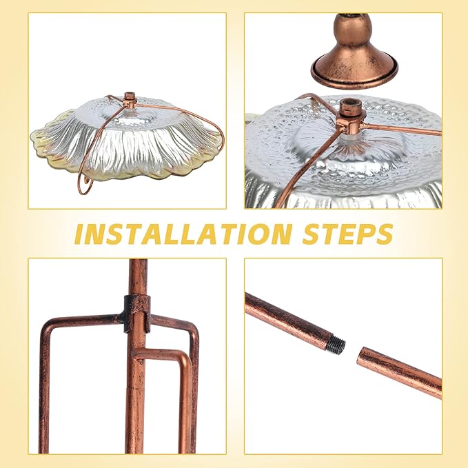 Bird Baths for Outdoors, Glass Birdbaths Outdoor Garden Birdfeeder with Metal Stake Yellow (Height:31inch)