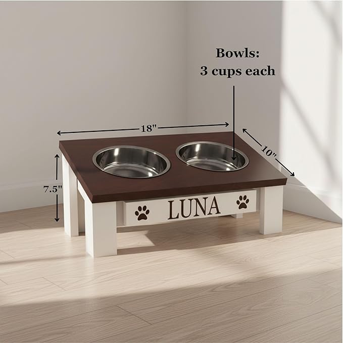 GrooveThis Woodshop Luxury Pet Feeder - Elevated Stand with Stainless Steel Bowls for Small Dogs & Cats, Anti-Slip, Easy Clean, Chic & Durable Design (Tilted, Black)