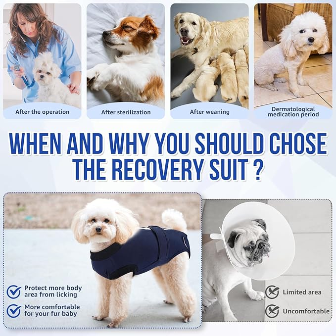 Lukovee Recovery Suit for Dogs, Zipper-On Onesie for Female Male Dog, Abdominal Wounds Cone E-Collar Alternative, Prevent Licking Spay (XS, Dark Blue)