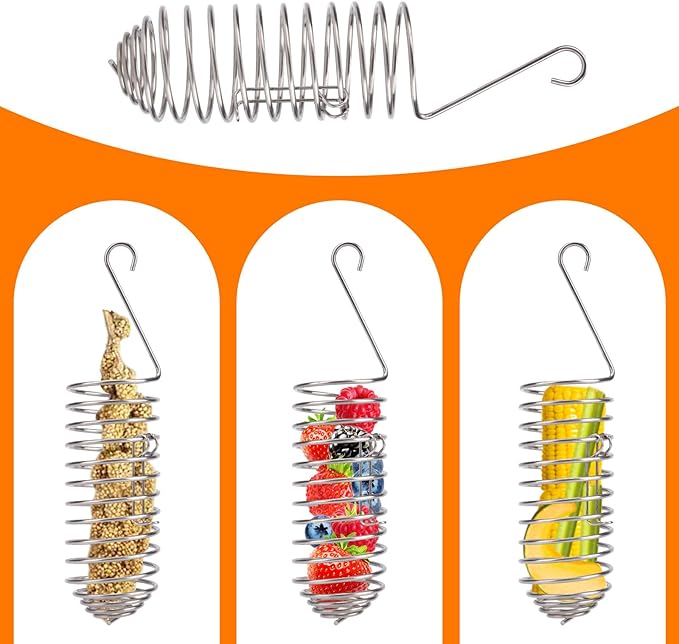 2pcs Bird Treats Holder, Stainless Steel Parrot Food Holder Hanging Basket Cage Accessories Bird Foraging Chew Toy Corn Cob Fruit Vegetable Millet Feeder for Macaw Cockatoo Parakeet Canary