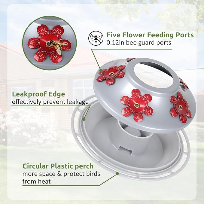 BOLITE Hummingbird Feeder, Hummingbird Feeders for Outdoors Hanging, Hand Blown Glass, Meshy Texture Ball Shape Bottle, 5 Feeding Ports with Perch, 20 Ounces, Leak Proof, Purple, Gifts for Women Men