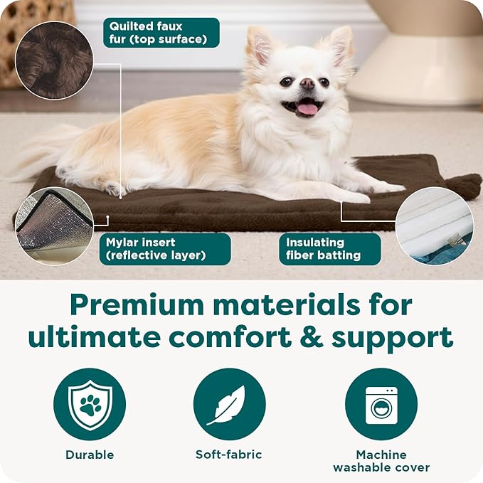 Furhaven ThermaNAP Self-Warming Cat Bed for Indoor Cats & Small Dogs, Washable & Reflects Body Heat - Quilted Faux Fur Reflective Bed Mat - Espresso, Small