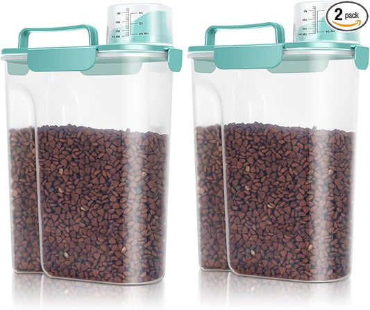 TBMax Pet Food Storage Containers 2 Pack 10 to 14 Lbs Airtight Dog Food Container Dispenser with Large Spout & Portable Handle, Travel Dog Treat Cat Food Storage Bin Bird Seed Container