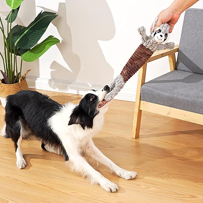 Tug of War Dog Toy, Durable Large Breed Dog Toy, Though Stuffed Dog Squeaky Toy with Crinkle Paper for Small, Middle and Big Dogs(Raccoon)