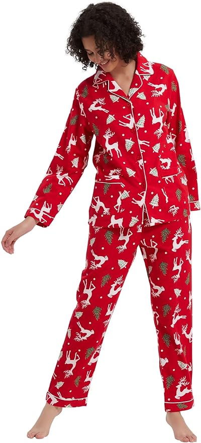 GLOBAL Flannel Pajamas for Women 2-Piece Comfy and Cozy Flannel Pj Set Cotton Loungwear