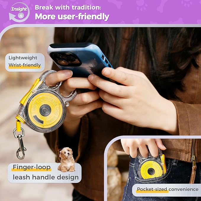 10ft Retractable Dog Leash for Small Dogs, Puppies, and Cats, 360° Tangle-Free, One-Handed Brake, Applicable to Pets of Small Size