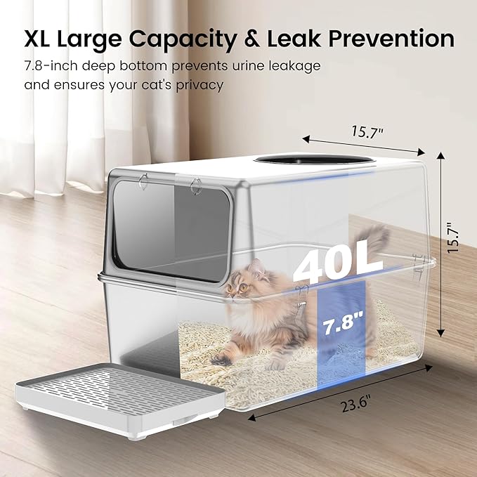 Enclosed Stainless Steel Litter Box with Lid, Enclosed Metal with High Sides, Large Cat Litter Box, Dog-Proof, Odor Control, Easy to Clean,Durable with Round Edge (Front Entry)